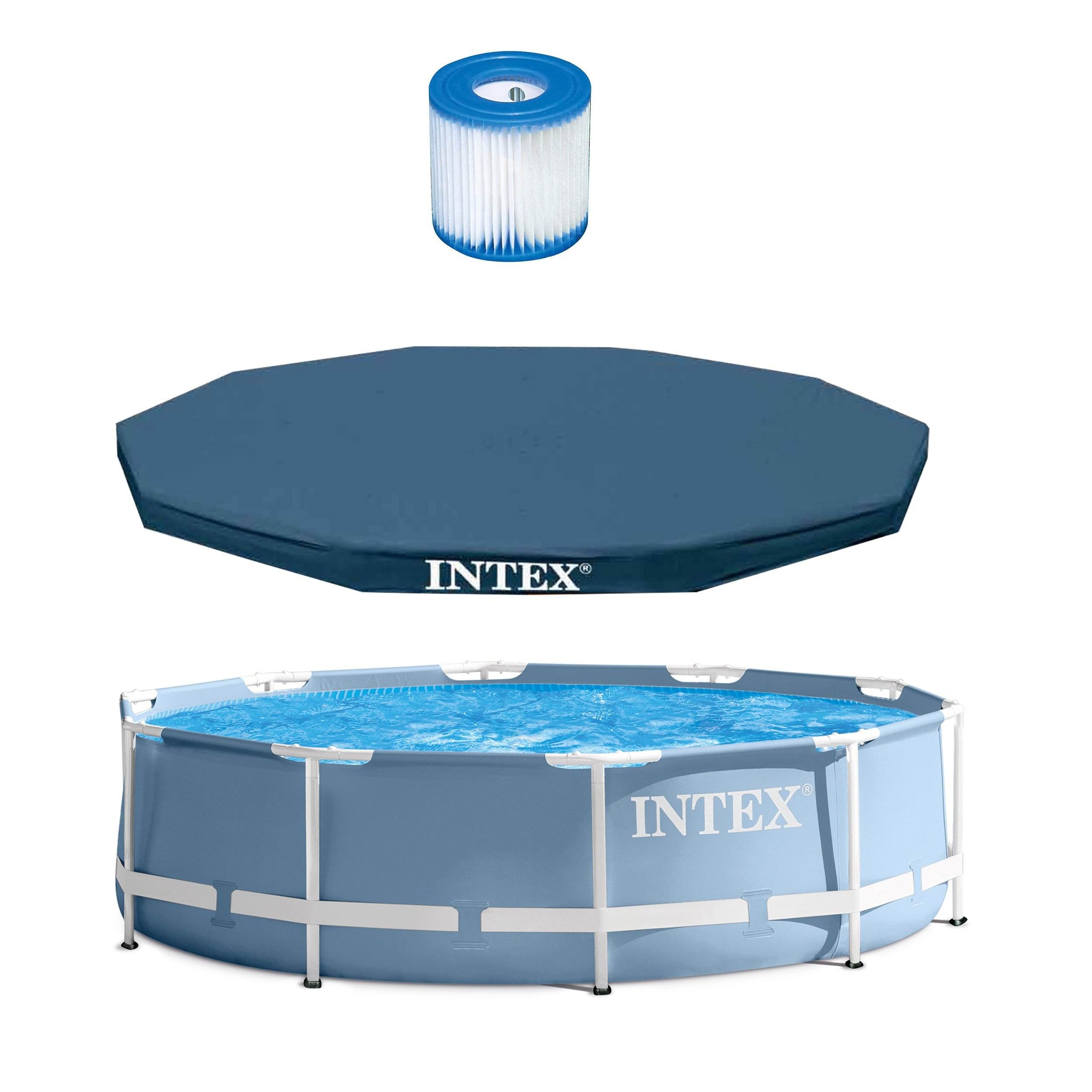 Intex 10' x 30" Prism Frame Pool + 10' Debris Cover + Type H Cartridge Filter - VMInnovations