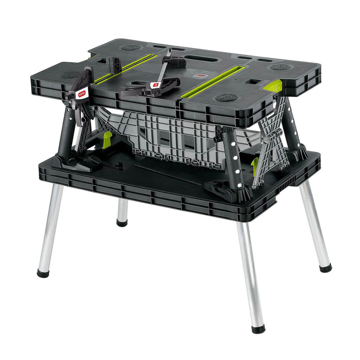 Keter Compact Portable Folding Garage Work Table with Clamps, Green (Incomplete)