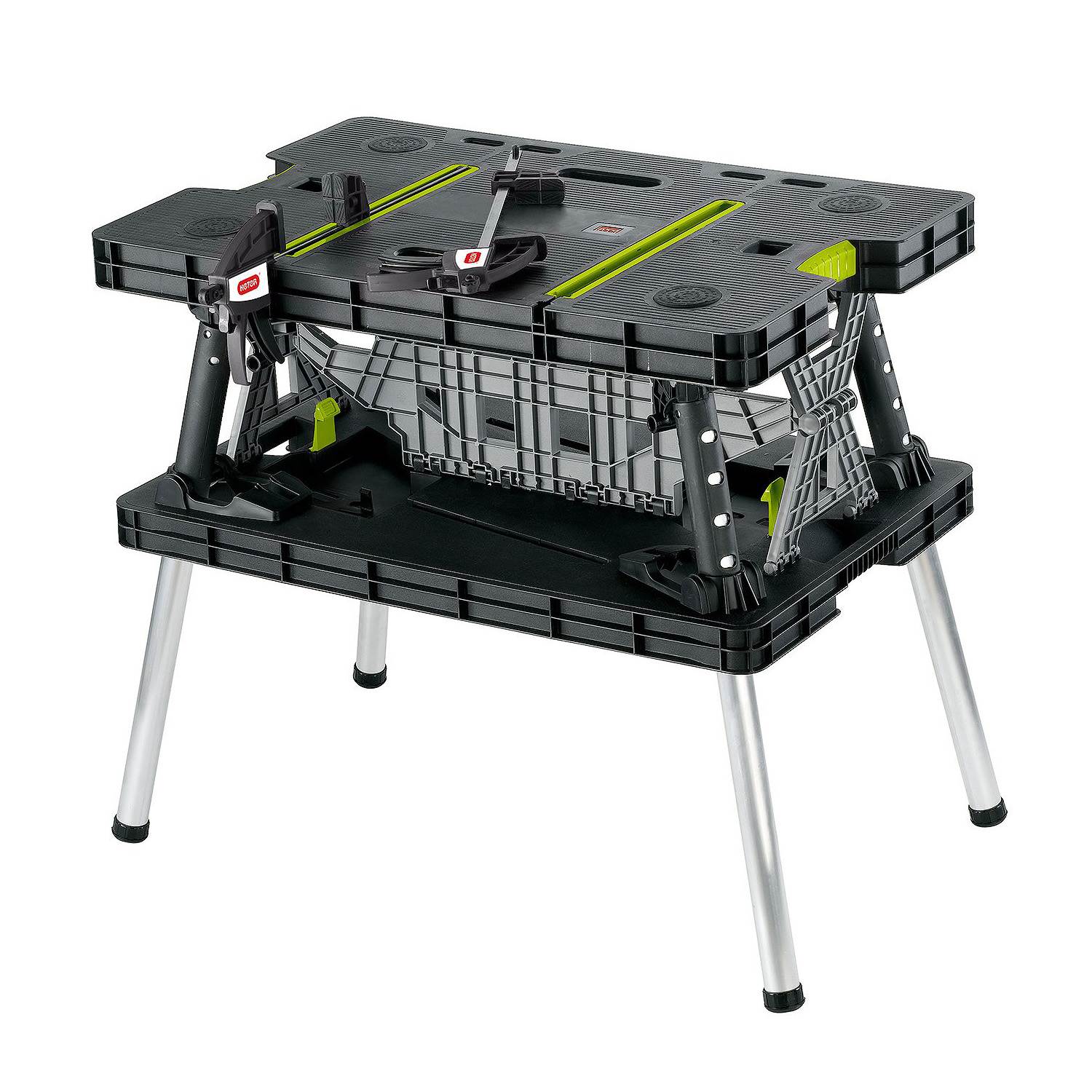 Keter Compact Portable Folding Garage Work Table with Clamps, Green (Incomplete)