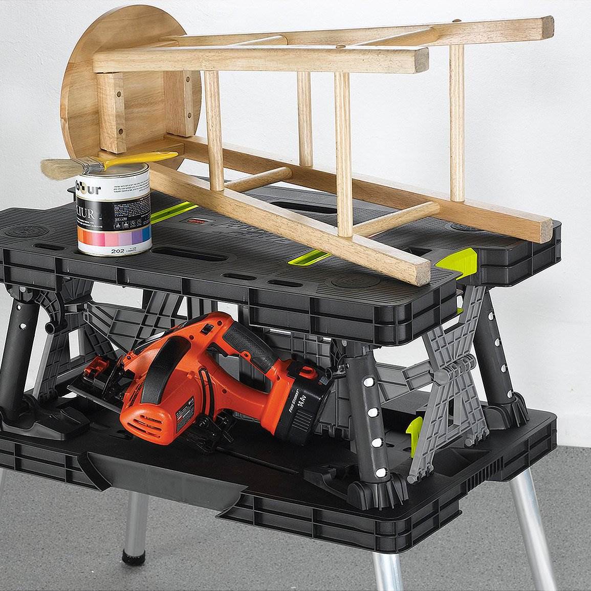 Keter Compact Portable Folding Workbench Work Table with Clamps, Green (Used)
