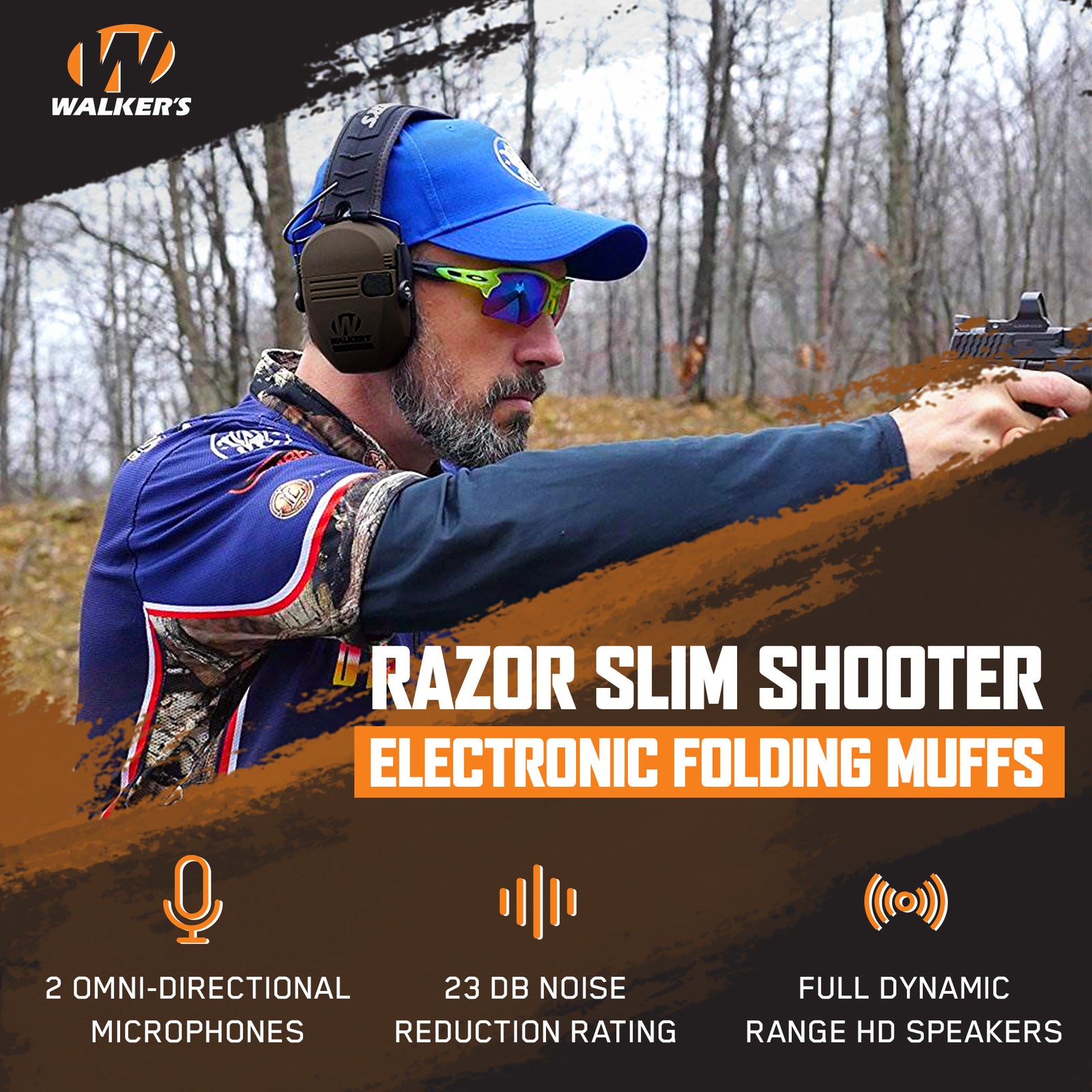Walker's Razor Slim Electronic Folding Ear Protection Muffs for Shooting, Earth - VMInnovations