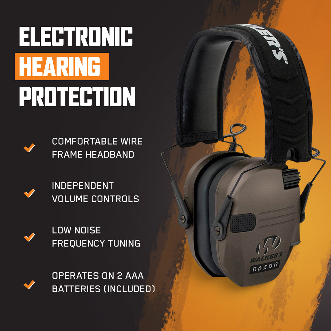 Walker's Razor Slim Electronic Folding Ear Protection Muffs for Shooting, Earth