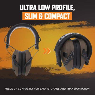Walker's Razor Series Slim Shooter Folding Earmuffs, Dark Earth (Open Box) - VMInnovations