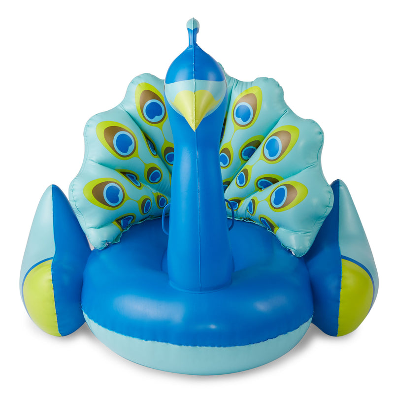 Swimline 90705 Inflatable Peacock Giant Swimming Pool Float with Backrest, Blue