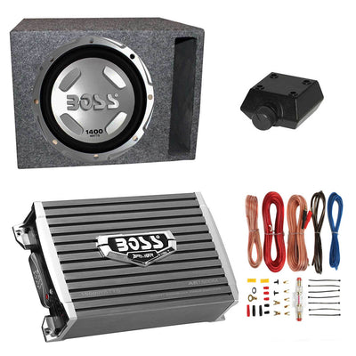 Boss Audio 12" 1400W Subwoofer, 1500W Amplifier w Amp Kit & QPower 12" Enclosure - VMInnovations