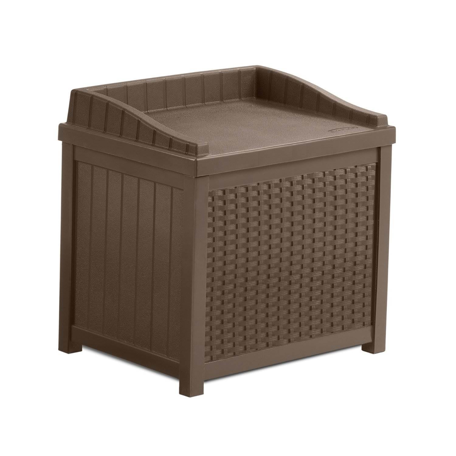Suncast SSW1201 22 Gallon Resin Wicker Outdoor Storage Deck Box with Seat, Java