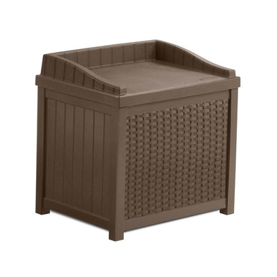 Suncast SSW1201 22 Gallon Resin Wicker Outdoor Storage Deck Box with Seat, Java