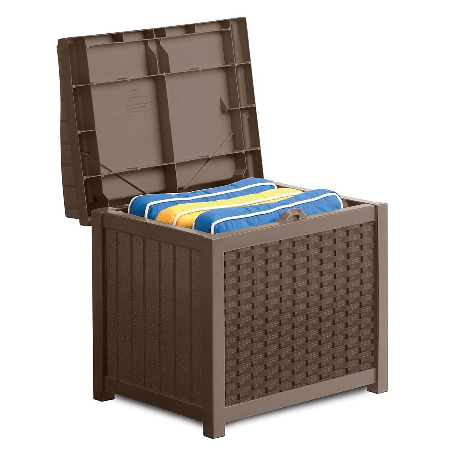 Suncast SSW1201 22 Gallon Resin Wicker Outdoor Storage Deck Box with Seat, Java