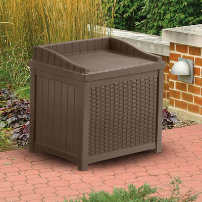 Suncast 22 Gallon Resin Wicker Indoor/Outdoor Storage Box with Seat, Java (Used)