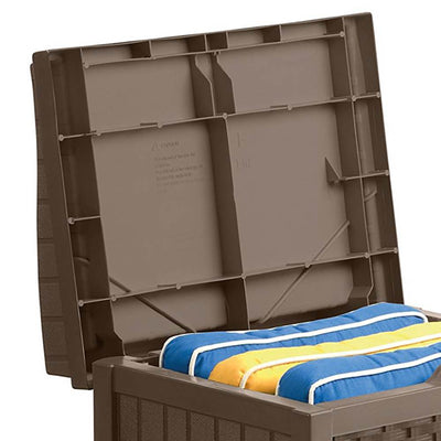 Suncast SSW1201 22 Gallon Resin Wicker Outdoor Storage Deck Box with Seat, Java