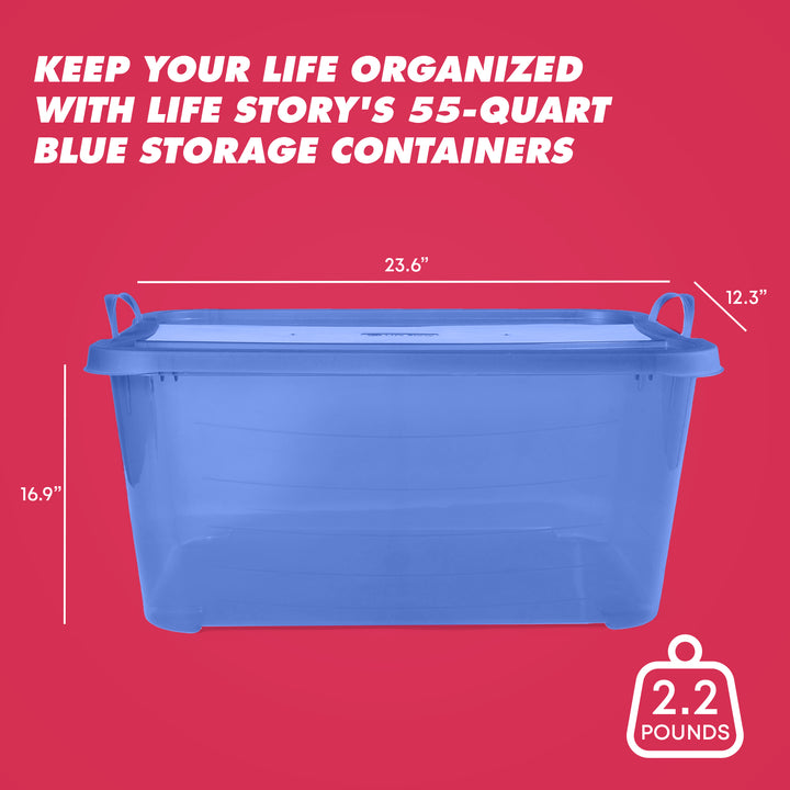 Life Story Blue 55 Quart Stackable Closet Storage Box Containers Totes (6 Pack)