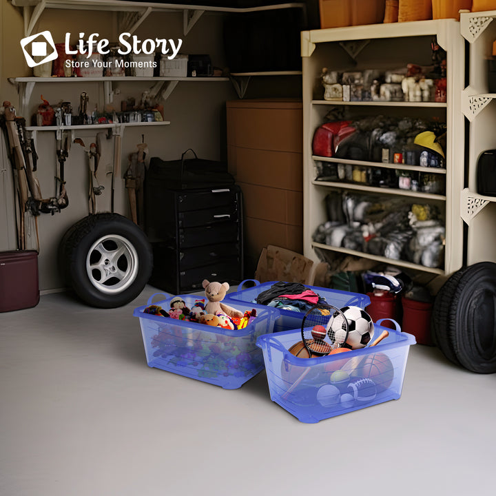 Life Story Blue 55 Quart Stackable Closet Storage Box Containers Totes (6 Pack)