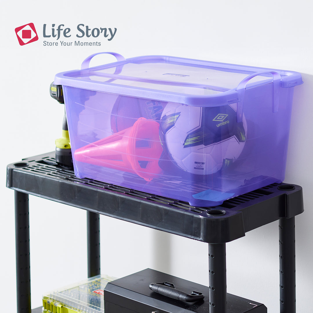 Life Story 55 Quart Stackable Storage Bin, Light Duty Container, Purple, 6 Pack