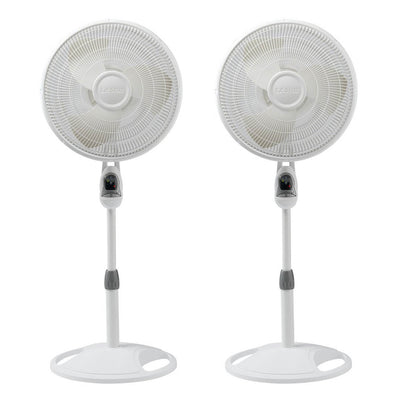 Lasko 16" Remote Control Oscillating 3 Speed Standing Floor Fan, White (2 Pack)