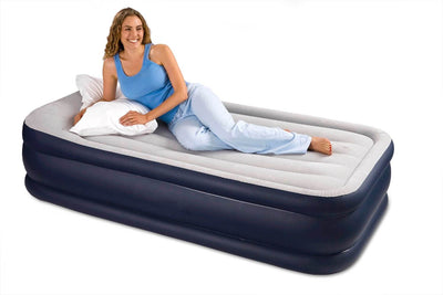 Intex Deluxe Twin Pillow Raised Soft Flocked Air Mattress w/ Pump + Airbed Cover
