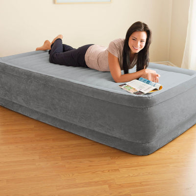 Intex Dura-Beam Elevated Comfort Twin Airbed with Built-In Pump + Airbed Cover