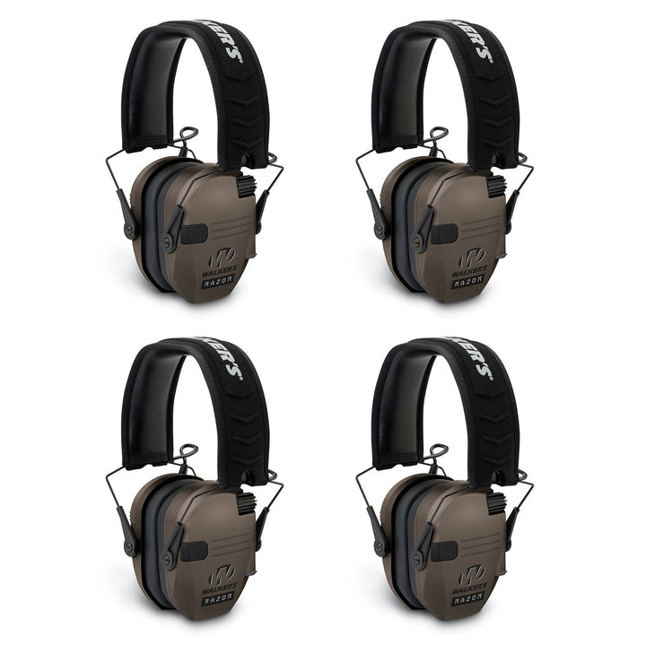 Walkers Razor Ear Protection Dark Earth Slim Shooter Folding Earmuffs, 4 Pack