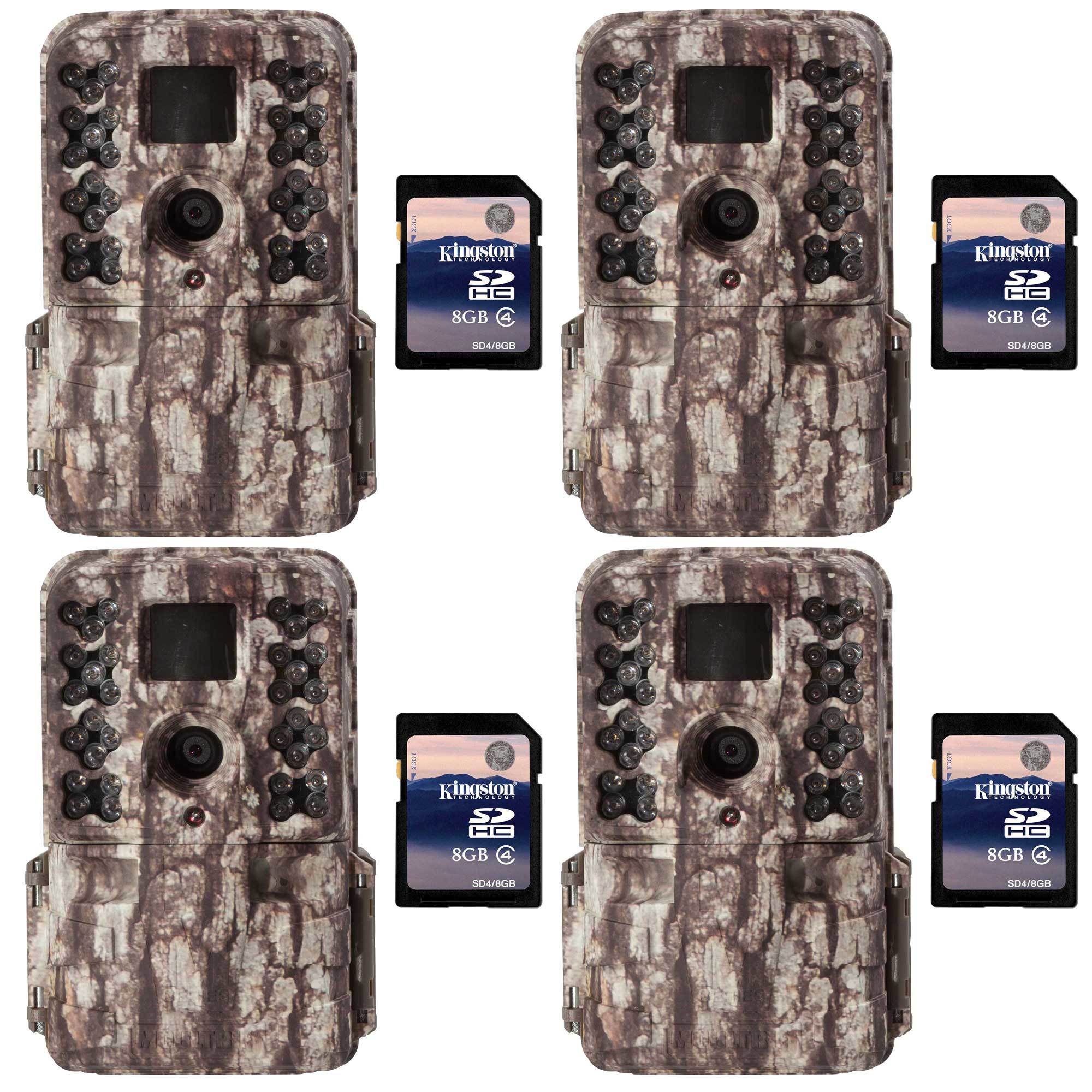 Moultrie M40 16MP 80' Video LowGlow IR Game Trail Cameras (4) + 8GB SD Cards (4)