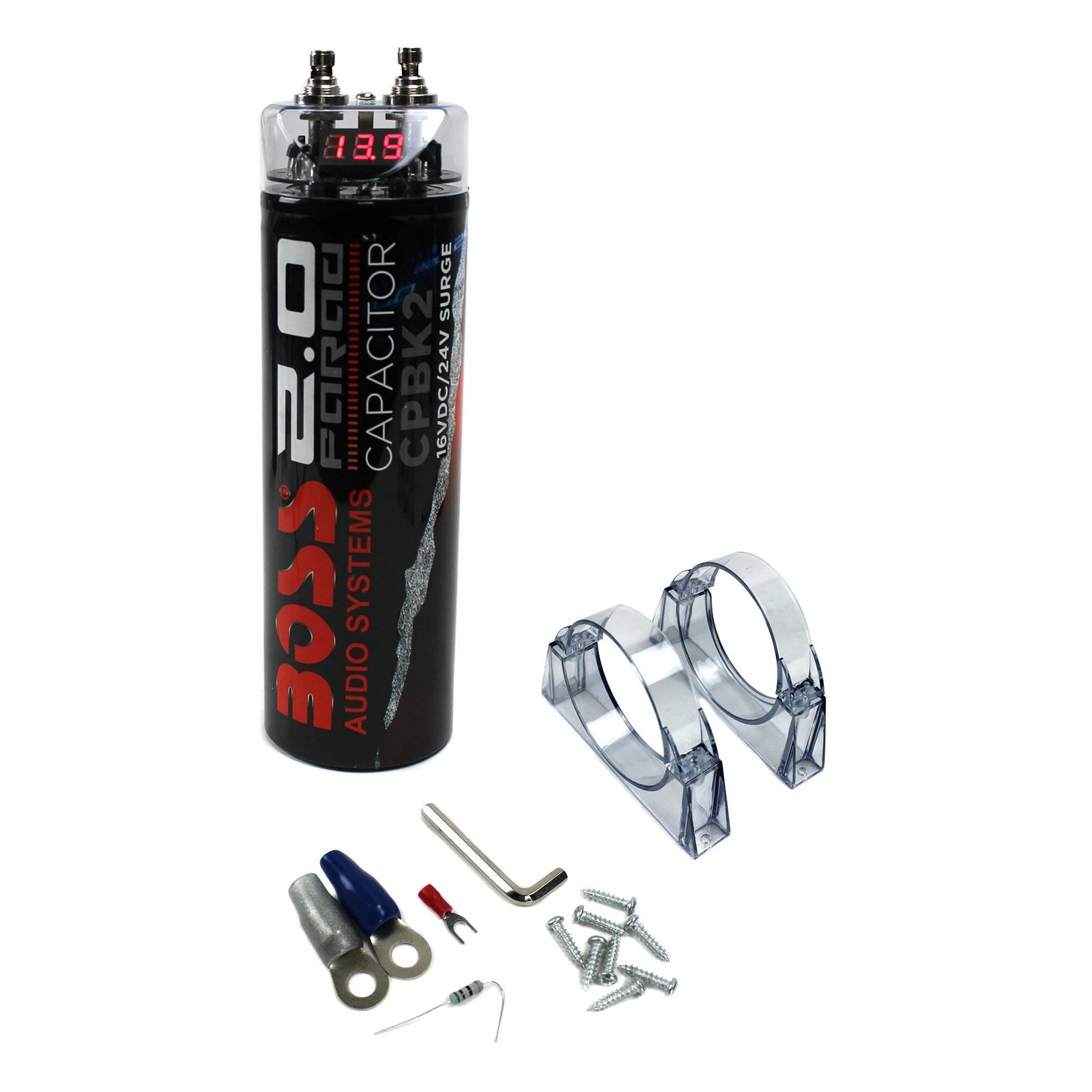 Boss CPBK2 2 Farad 20-Volt  Digital Voltage Car Audio Power Capacitor, LED Black - VMInnovations