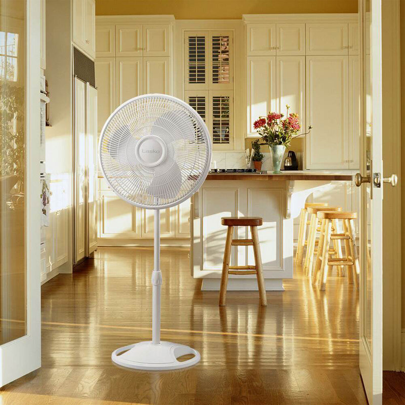 Lasko 16 Inch Oscillating Adjustable Tilting Pedestal Stand Fan, White (2 Pack)