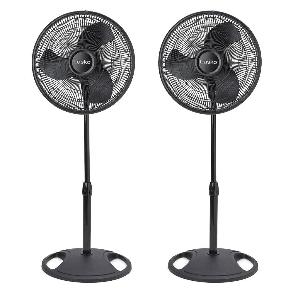 Lasko 16 Inch Oscillating 3 Speed Adjustable Pedestal Stand Fan, Black (2 Pack)