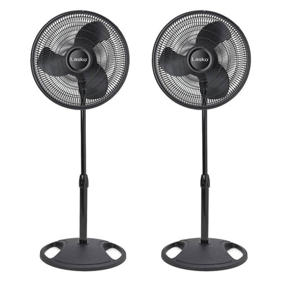 Lasko 16 Inch Oscillating 3 Speed Adjustable Pedestal Stand Fan, Black (2 Pack) - VMInnovations