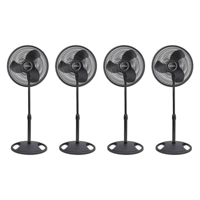 Lasko 16 Inch Oscillating 3 Speed Adjustable Pedestal Stand Fan, Black (4 Pack)