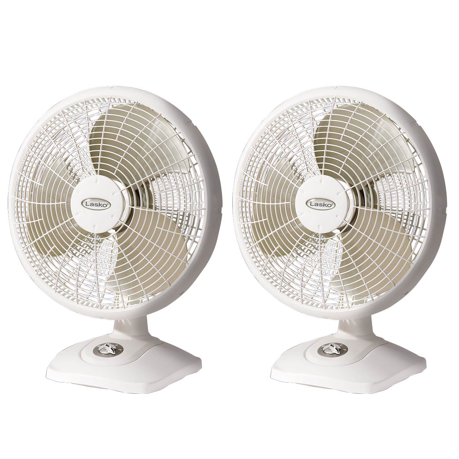 Lasko 16 Inch Performance 3 Speed Portable Oscillating Table Fan, White (2 Pack)