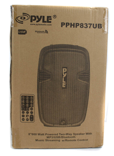 PylePro 600 Watt 8 Inch Bluetooth Powered Pro DJ PA Audio Speaker (2 Pack)