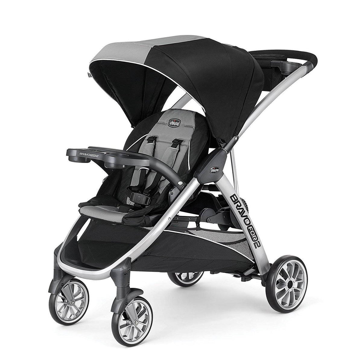 Chicco BravoFor2 2 Passenger Standing Sitting Double Stroller, Zinc (Open Box)