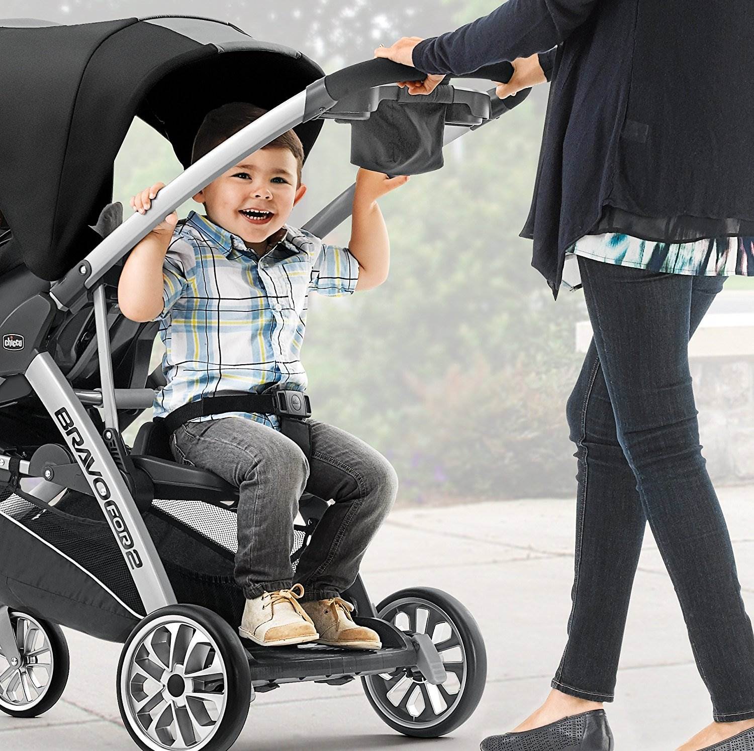 Chicco BravoFor2 2 Passenger Sitting Quick-Fold Double Stroller, Zinc (Used)