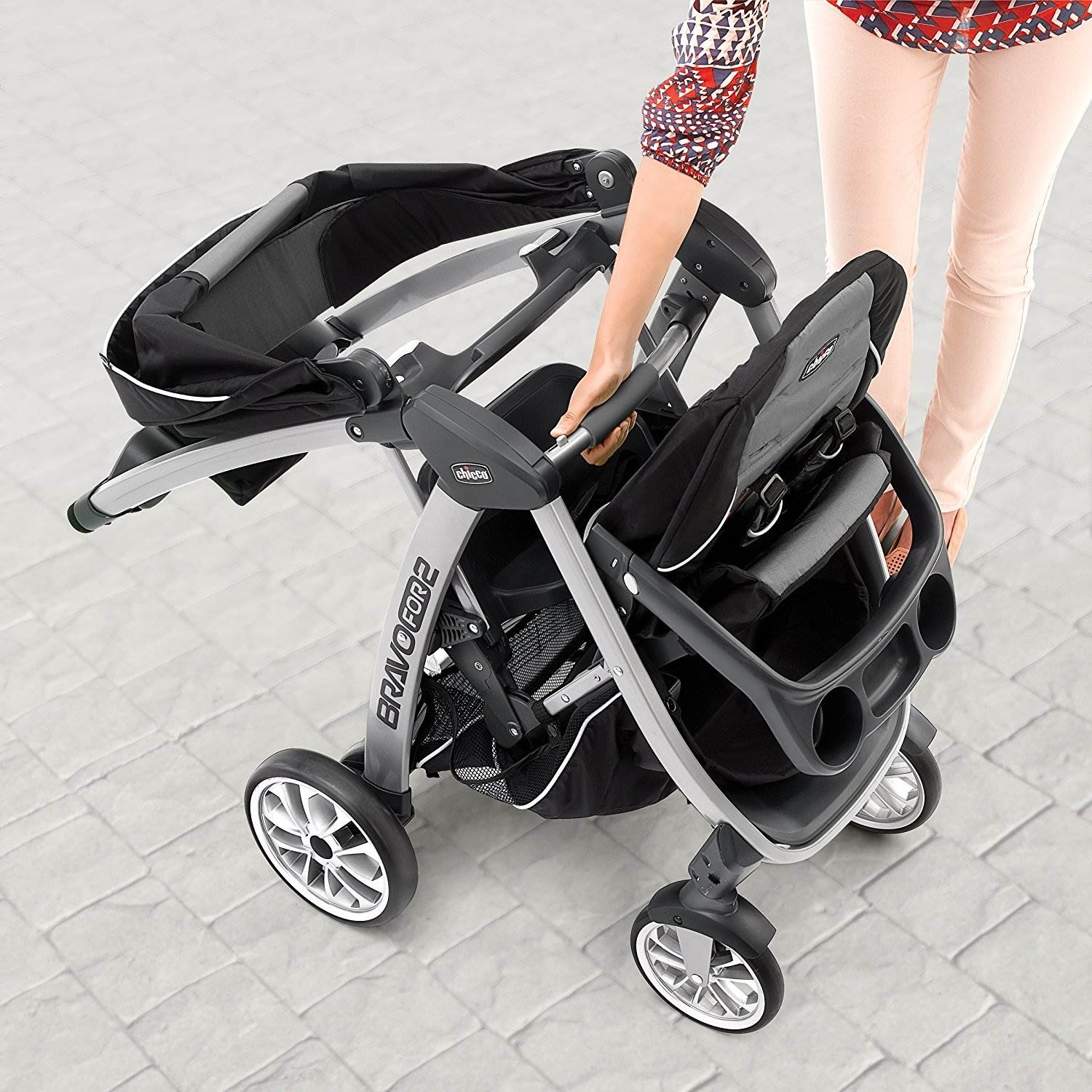 Chicco BravoFor2 2 Passenger Standing Sitting Double Stroller, Zinc (Open Box)
