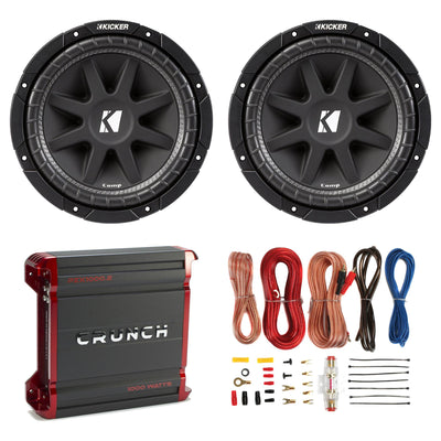 Kicker 15" 600W Subwoofers, 2 Pack + 1000W 2 Channel Amplifier + Wiring Kit