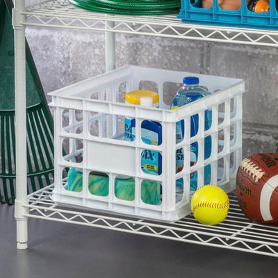 Sterilite Storage Crate, Stackable Plastic Bin Open Basket with Handles, 12 Pack