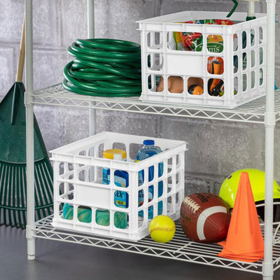 Sterilite Storage Crate, Stackable Plastic Bin Open Basket with Handles, 12 Pack