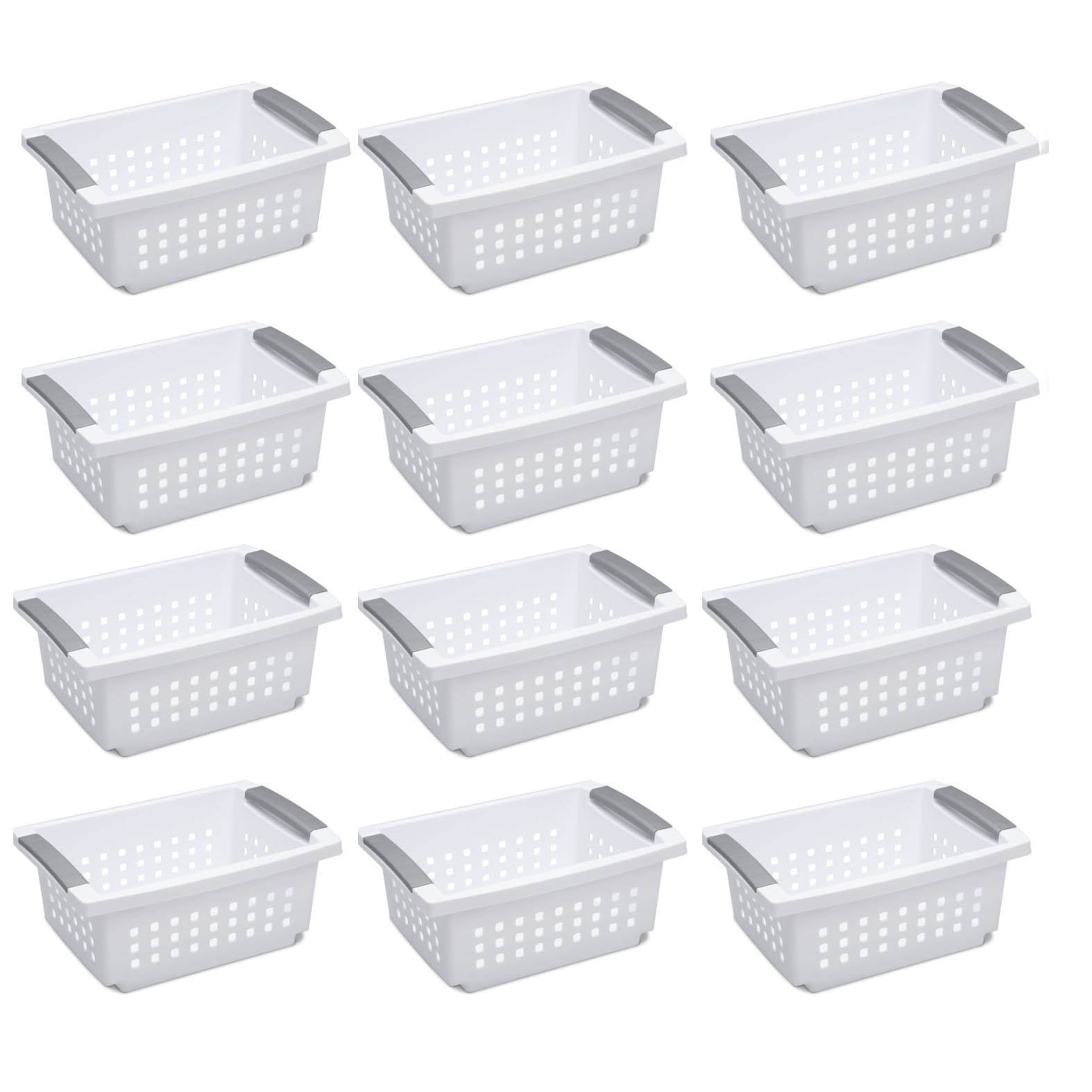 Sterilite Medium Sized White Stackable Storage & Organization Basket, 12 Pack