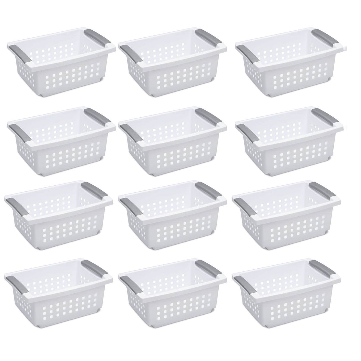 Sterilite Medium Sized White Stackable Storage & Organization Basket, 12 Pack
