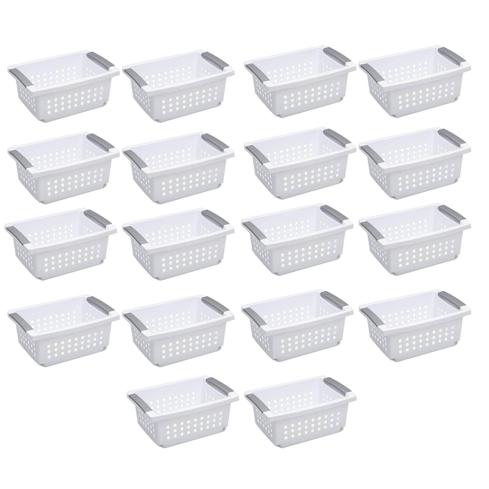 Sterilite Medium Sized White Stackable Storage and Organization Basket, 18 Pack
