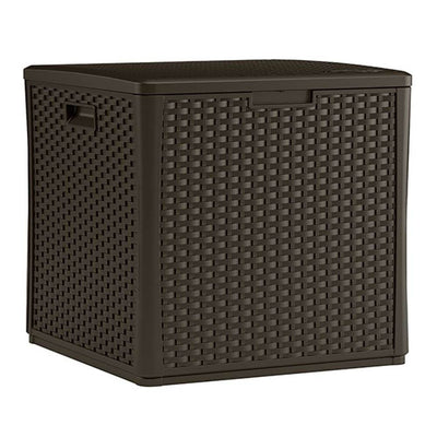 Suncast 60 Gallon Resin Wicker Design Cube Shape Storage Deck Box, Java (2 Pack) - VMInnovations