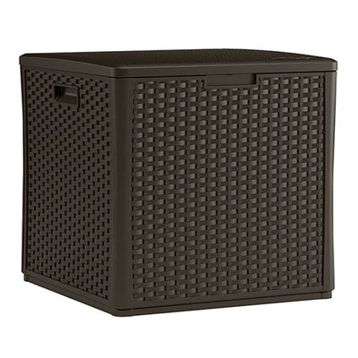Suncast 60 Gallon Resin Wicker Design Cube Shape Storage Deck Box, Java (2 Pack)