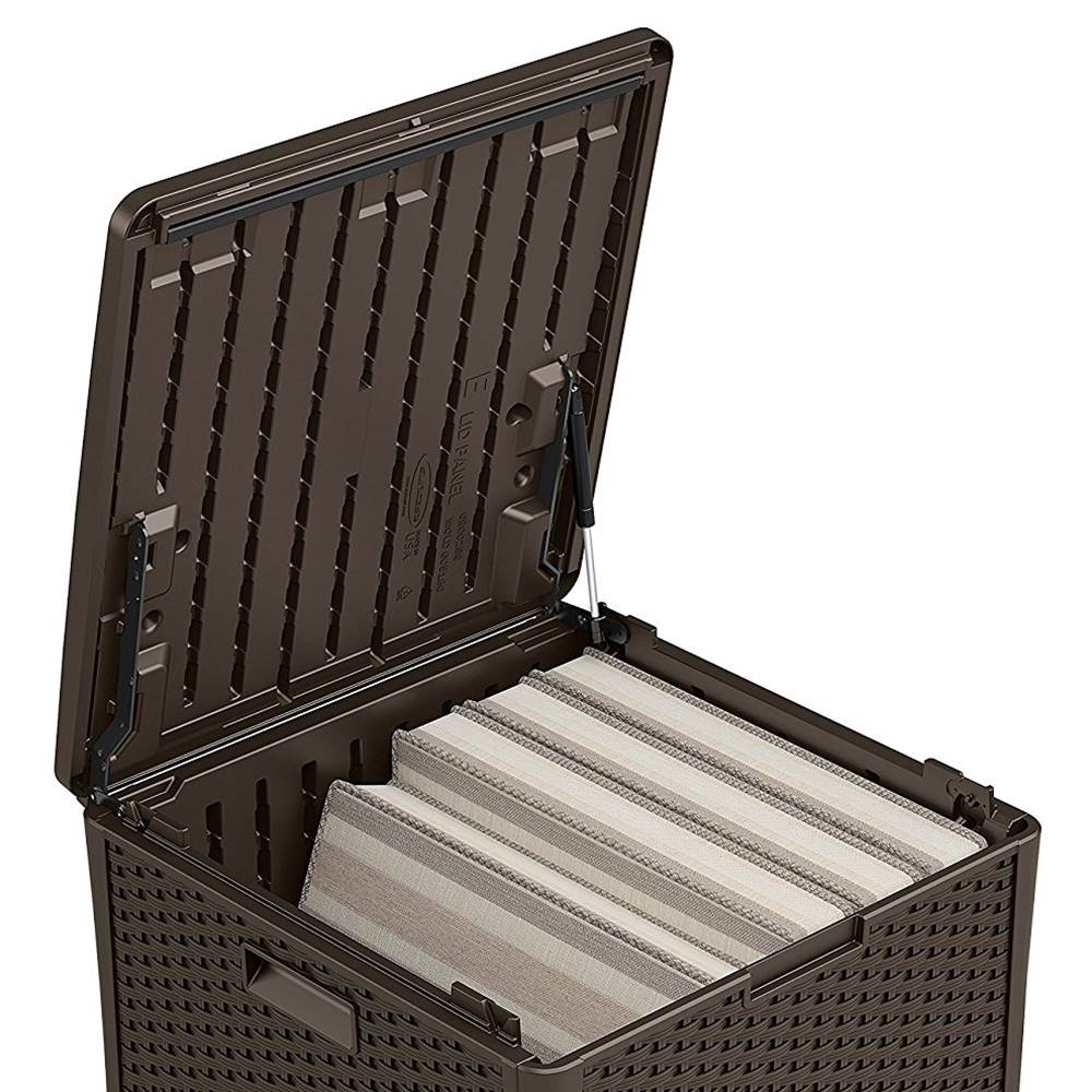 Suncast 60 Gallon Resin Wicker Design Cube Shape Storage Deck Box, Java (2 Pack) - VMInnovations