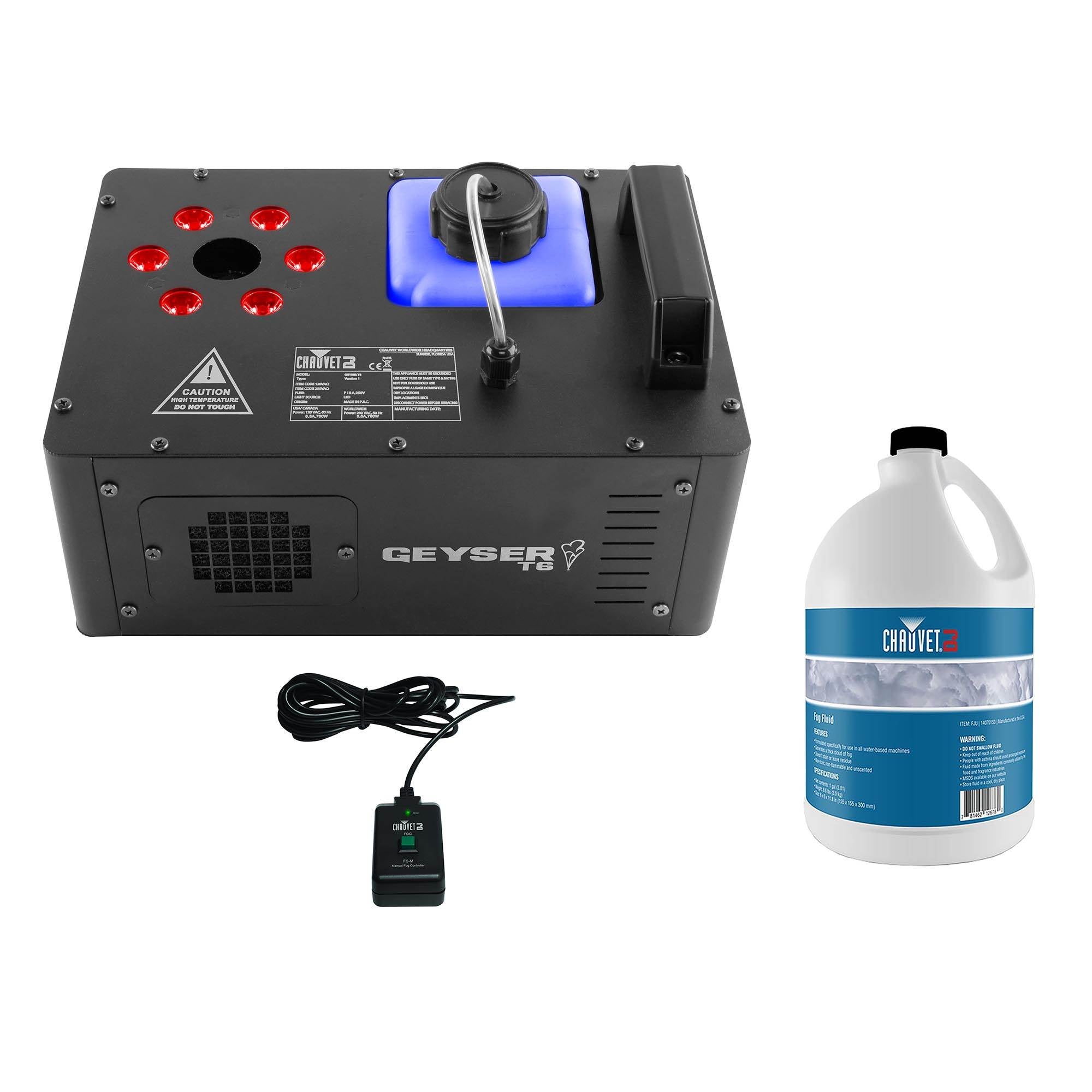 Chauvet DJ Geyser T6 Smoke Fog Machine and RGB LED Light Effect with Fog Fluid