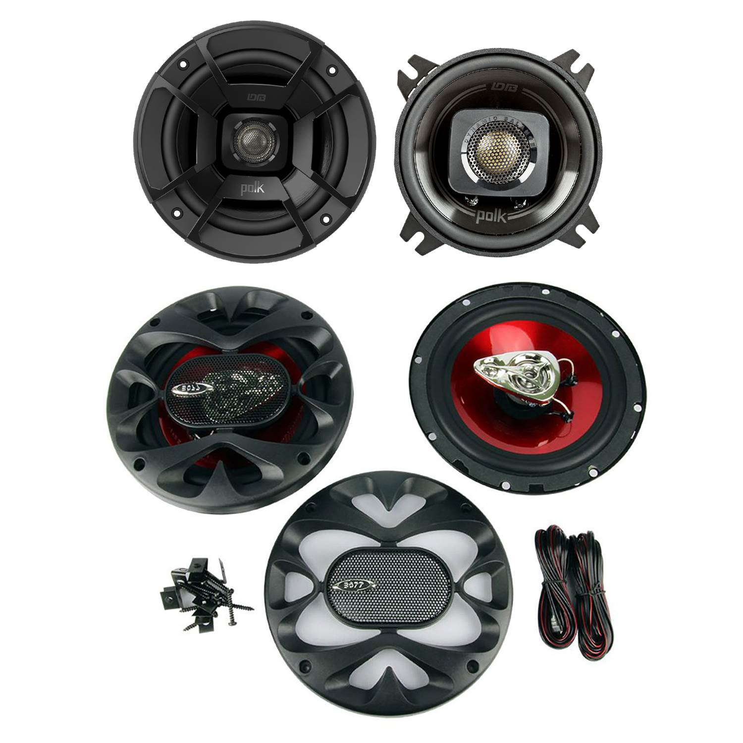 Polk 4-Inch 135W 2-Way Speakers + Boss 6.5-Inch 3-Way 300 Watt Speakers