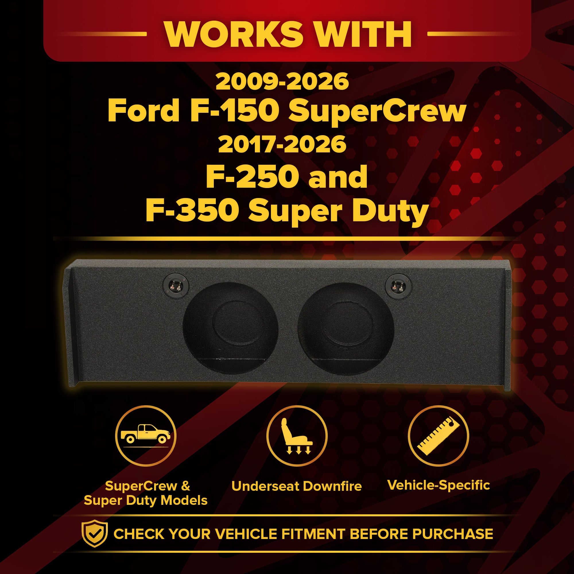 QPower Dual 10" Sub Box - Ford F150 SuperCrew 09-26, F250/F350 Super Duty 17-26 - VMInnovations