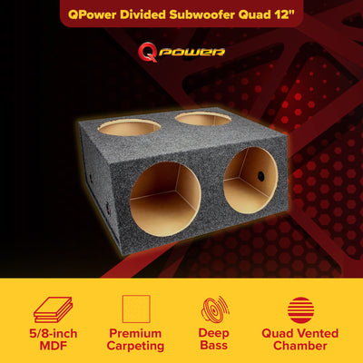 Q Power Quad 4-hole 12" Sealed Divided Speaker Box Subwoofer Box (Open Box) - VMInnovations