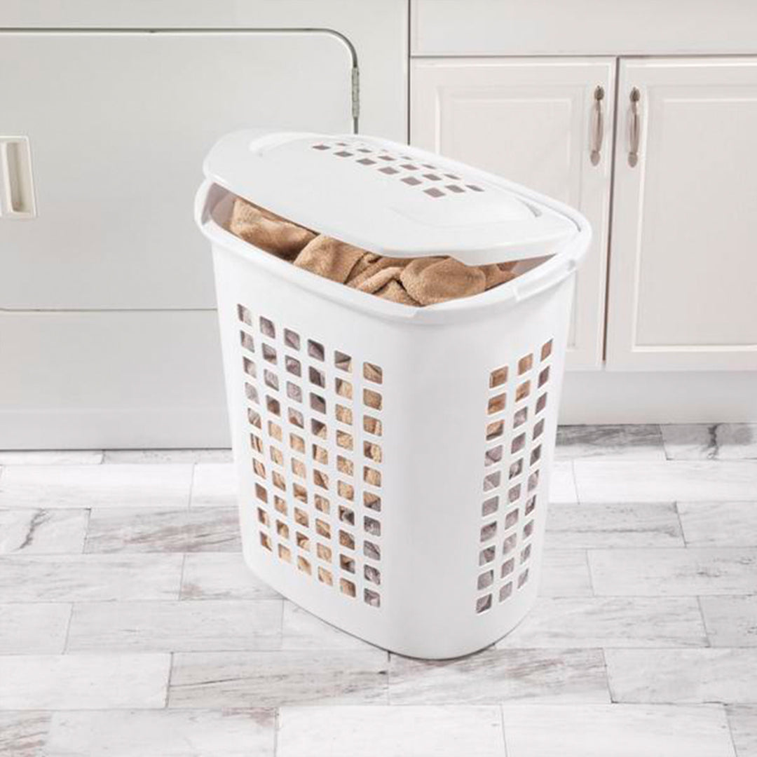 Sterilite Lift Top XL Laundry Basket, 2.3 Bushel Clothes Hamper, White (4 Pack)