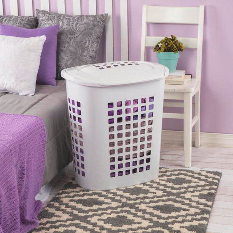 Sterilite Bushell 24 in Tall Lift Top XL Laundry Basket Hamper, White (4 Pack)