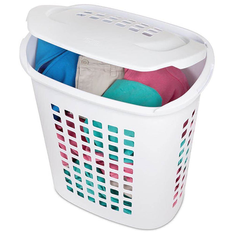 Sterilite Bushell 24 in Tall Lift Top XL Laundry Basket Hamper, White (4 Pack)
