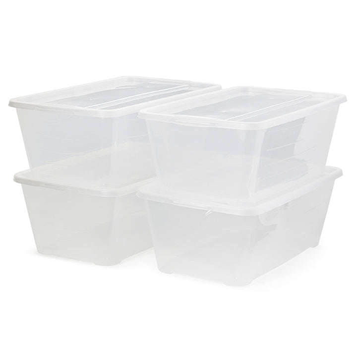 Life Story 6qt Rectangular Clear Plastic Lidded Storage Shoe Box, 4 Pack (Used)