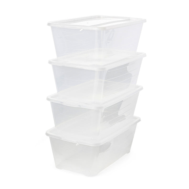 Life Story 6qt Rectangular Clear Plastic Lidded Storage Shoe Box, 4 Pack (Used)